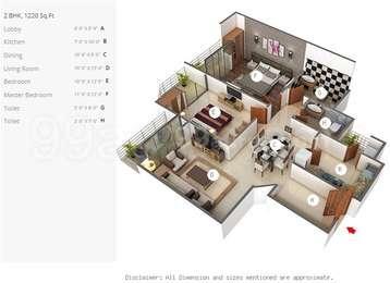 2  BHK - 1220 sqft