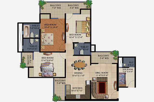 3  BHK - 1750 sqft