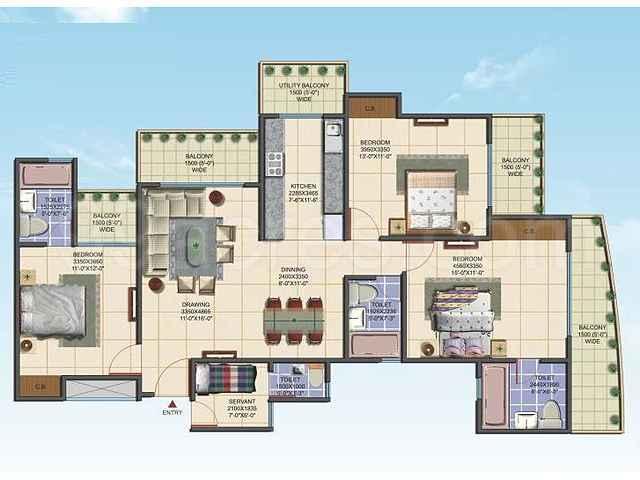 3  BHK - 1825 sqft