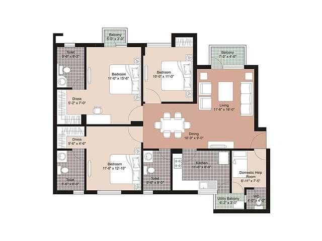 3  BHK - 1655 sqft