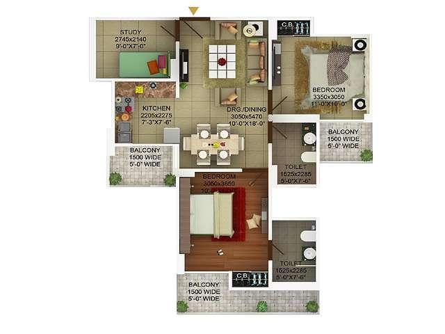 2  BHK - 1050 sqft